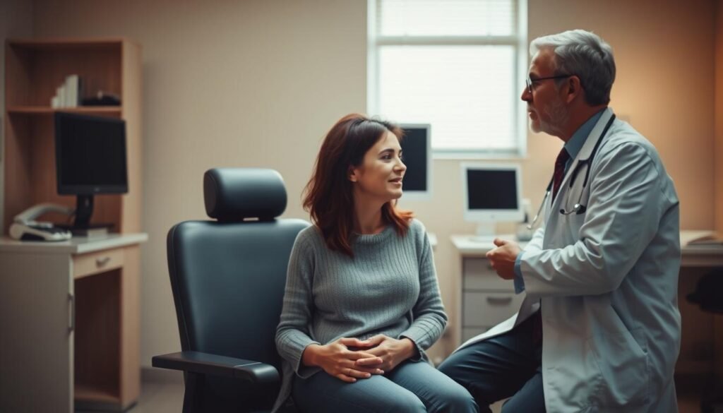 A serene, well-lit examination room with a doctor's desk and medical equipment. In the foreground, a patient sits calmly, their hands resting on their lap as the doctor leans in attentively, discussing potential solutions for their persistent ringing ears. The background features soothing, muted tones, creating a calming atmosphere conducive to diagnosis and treatment. Warm, natural lighting illuminates the scene, instilling a sense of care and professionalism. The composition emphasizes the connection between the patient and doctor, highlighting the collaborative nature of addressing this common yet troubling condition. A serene, well-lit examination room with a doctor's desk and medical equipment. In the foreground, a patient sits calmly, their hands resting on their lap as the doctor leans in attentively, discussing potential solutions for their persistent ringing ears. The background features soothing, muted tones, creating a calming atmosphere conducive to diagnosis and treatment. Warm, natural lighting illuminates the scene, instilling a sense of care and professionalism. The composition emphasizes the connection between the patient and doctor, highlighting the collaborative nature of addressing this common yet troubling condition.