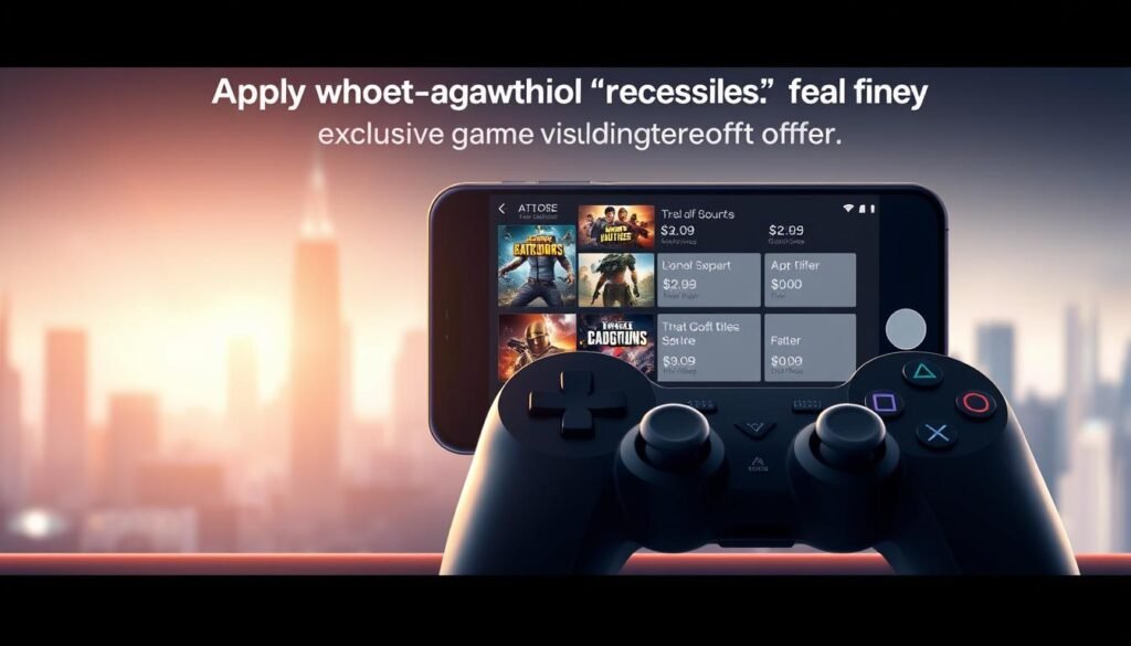 An elegant, minimalist illustration showcasing the strategic application of UTown's exclusive game offers. A smartphone display in the foreground presents a sleek, intuitive interface, highlighting various game titles and discounts. The middle ground features a game controller, symbolizing the seamless integration of these offers into the gameplay experience. The background depicts a softly blurred, futuristic cityscape, creating a sense of technological sophistication. Subtle lighting from the screen and controller casts a warm glow, conveying a mood of excitement and anticipation around utilizing these valuable promotions. The overall composition strikes a balance between functionality and aesthetic appeal, perfectly encapsulating the strategic advantages of applying UTown's game-specific discounts. An elegant, minimalist illustration showcasing the strategic application of UTown's exclusive game offers. A smartphone display in the foreground presents a sleek, intuitive interface, highlighting various game titles and discounts. The middle ground features a game controller, symbolizing the seamless integration of these offers into the gameplay experience. The background depicts a softly blurred, futuristic cityscape, creating a sense of technological sophistication. Subtle lighting from the screen and controller casts a warm glow, conveying a mood of excitement and anticipation around utilizing these valuable promotions. The overall composition strikes a balance between functionality and aesthetic appeal, perfectly encapsulating the strategic advantages of applying UTown's game-specific discounts.