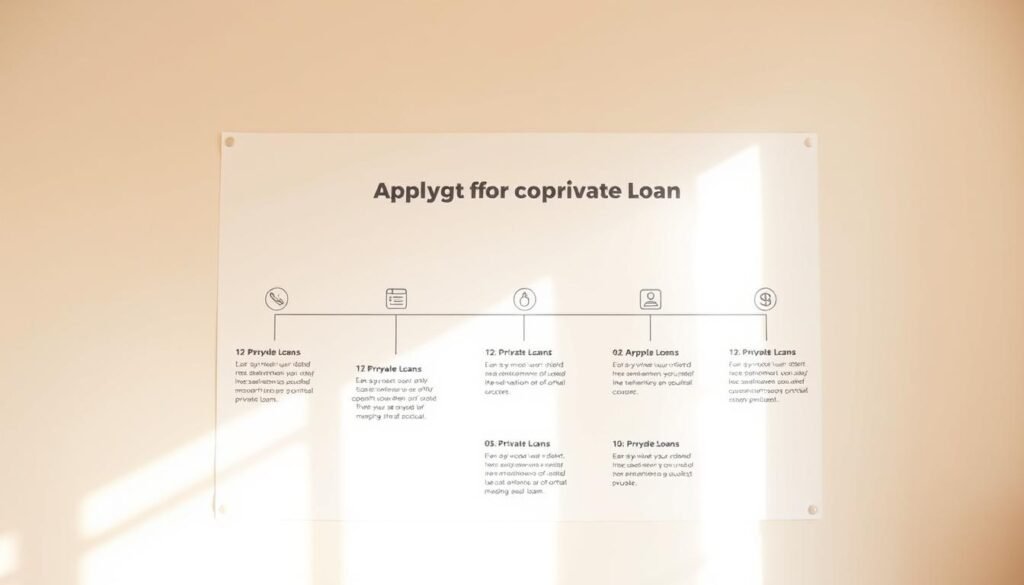 A neatly organized flow chart showcasing the step-by-step process for applying for a private loan, against a clean, minimalist background. The chart features simple icons and concise text explanations for each stage, conveying the information in a clear, easy-to-understand manner. Warm, natural lighting casts a soft, inviting glow, creating a sense of approachability and accessibility. The overall aesthetic is professional yet approachable, designed to guide the viewer through the private loan application process with clarity and confidence. A neatly organized flow chart showcasing the step-by-step process for applying for a private loan, against a clean, minimalist background. The chart features simple icons and concise text explanations for each stage, conveying the information in a clear, easy-to-understand manner. Warm, natural lighting casts a soft, inviting glow, creating a sense of approachability and accessibility. The overall aesthetic is professional yet approachable, designed to guide the viewer through the private loan application process with clarity and confidence.